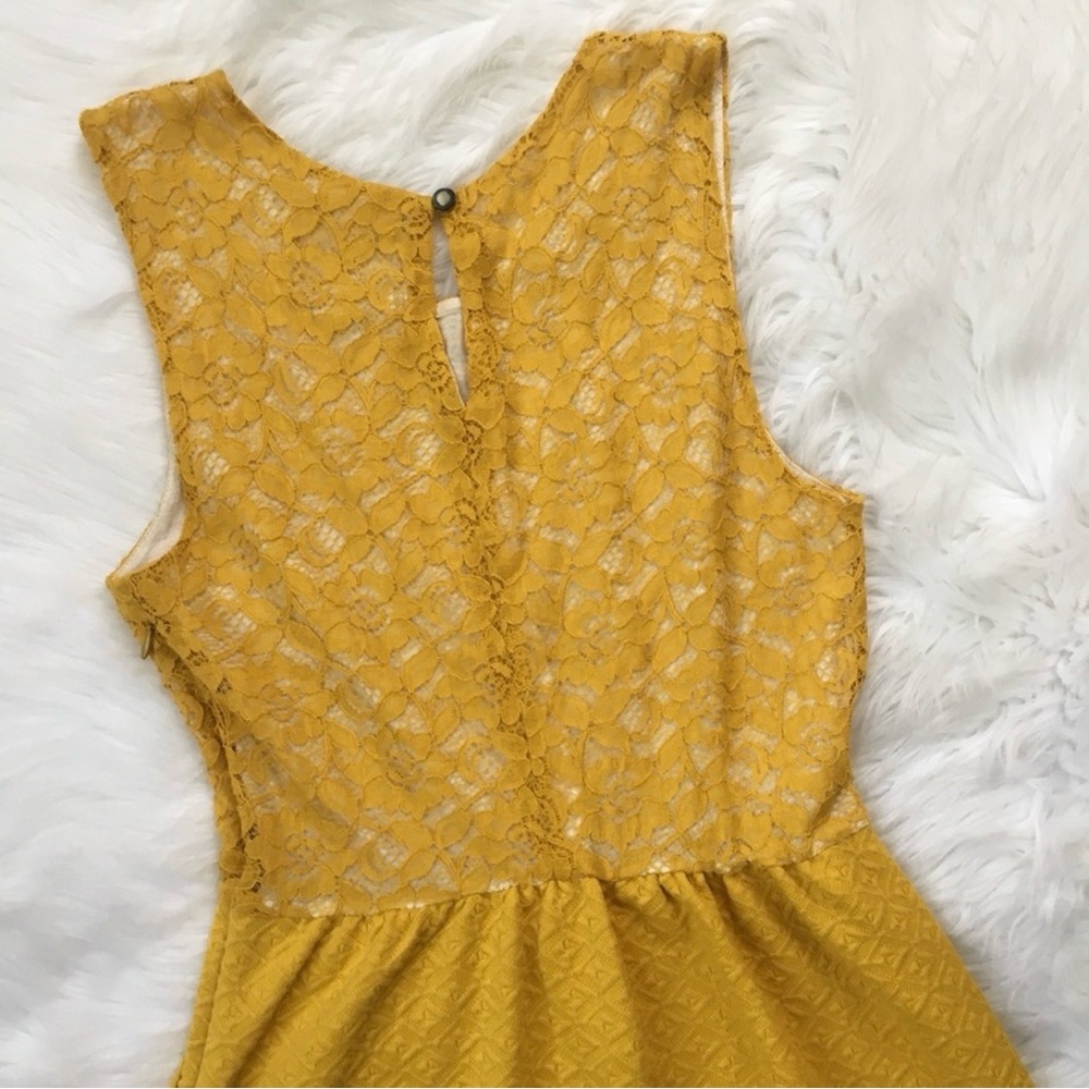 ✨Anthropologie - Maeve✨ Mustard Yellow Lace Vera Dress Pockets Keyhole Sz Small - Picture 4 of 10